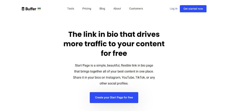 Buffer Start Page - Instagram Marketing - Link in Bio