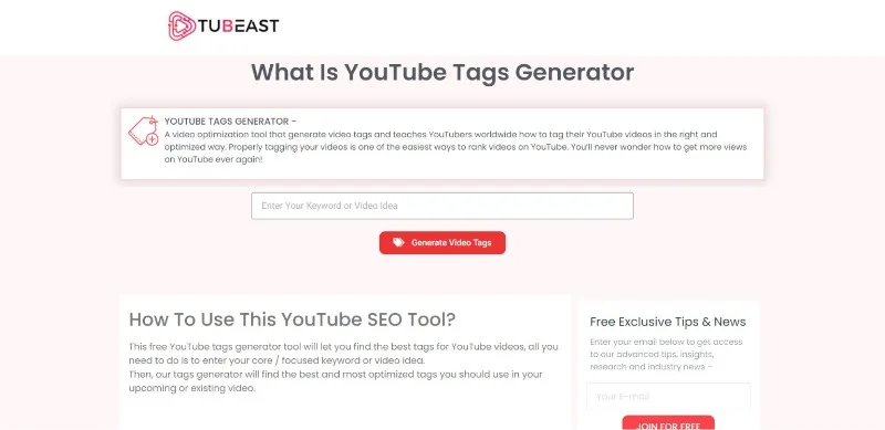 Tubeast - Youtube Marketing - Hashtag Generator