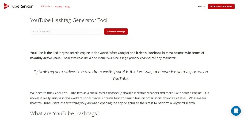 Tuberanker - Youtube Marketing - Hashtag Generator