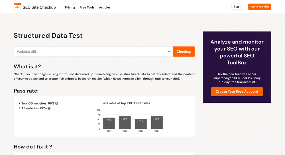 SEO Site Checkup Structured Data Test